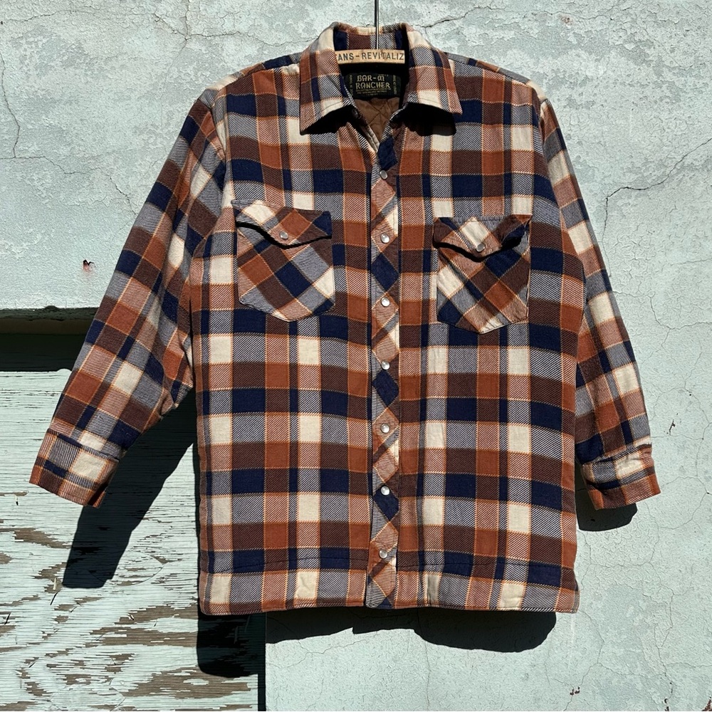 Vintage 70s 80s BAR-M RANCHER pearl snap quilted flannel